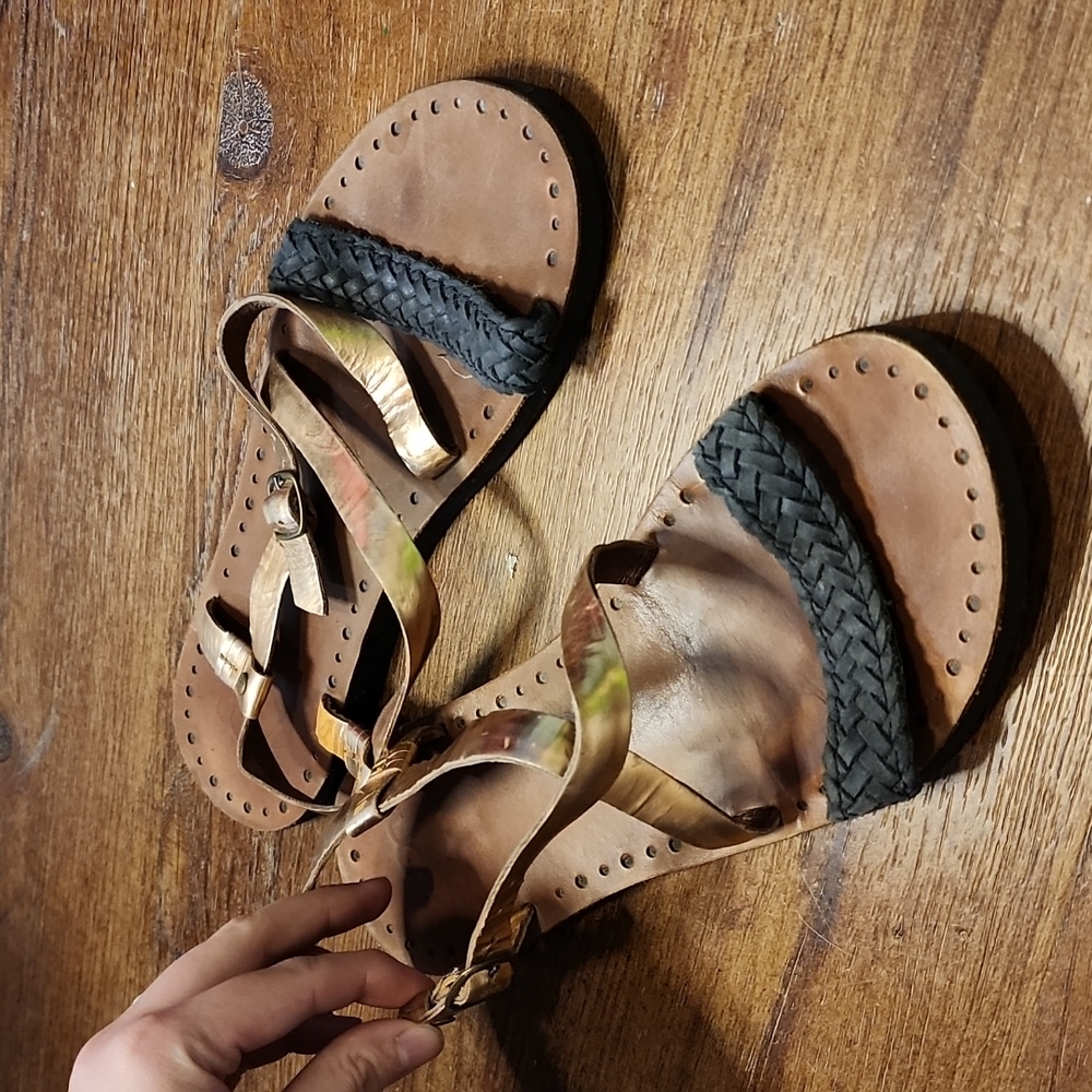 UGG Rose Gold and Black Sandals- Size 7
